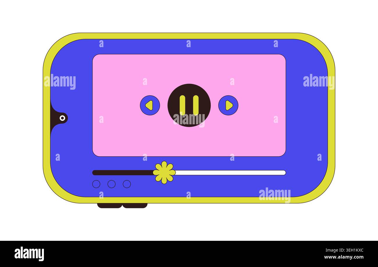 Mobile video player interface 2D cartoon object Stock Vector
