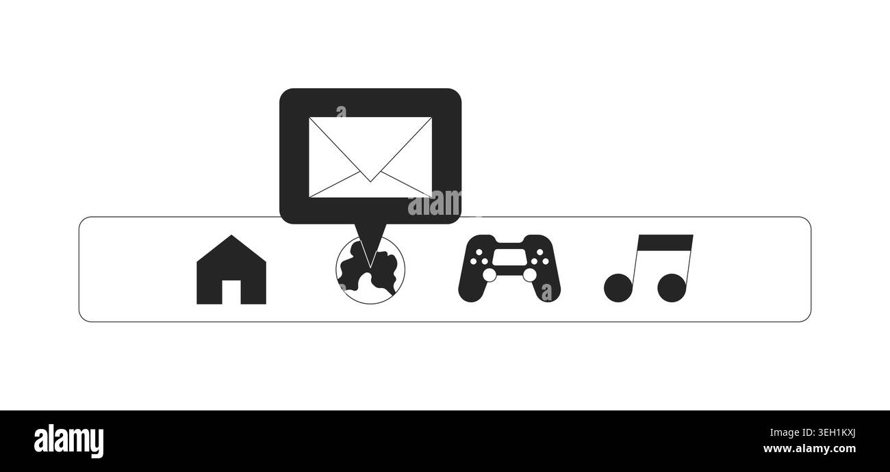 New email notification over Y2K computer UI 2D line object Stock Vector