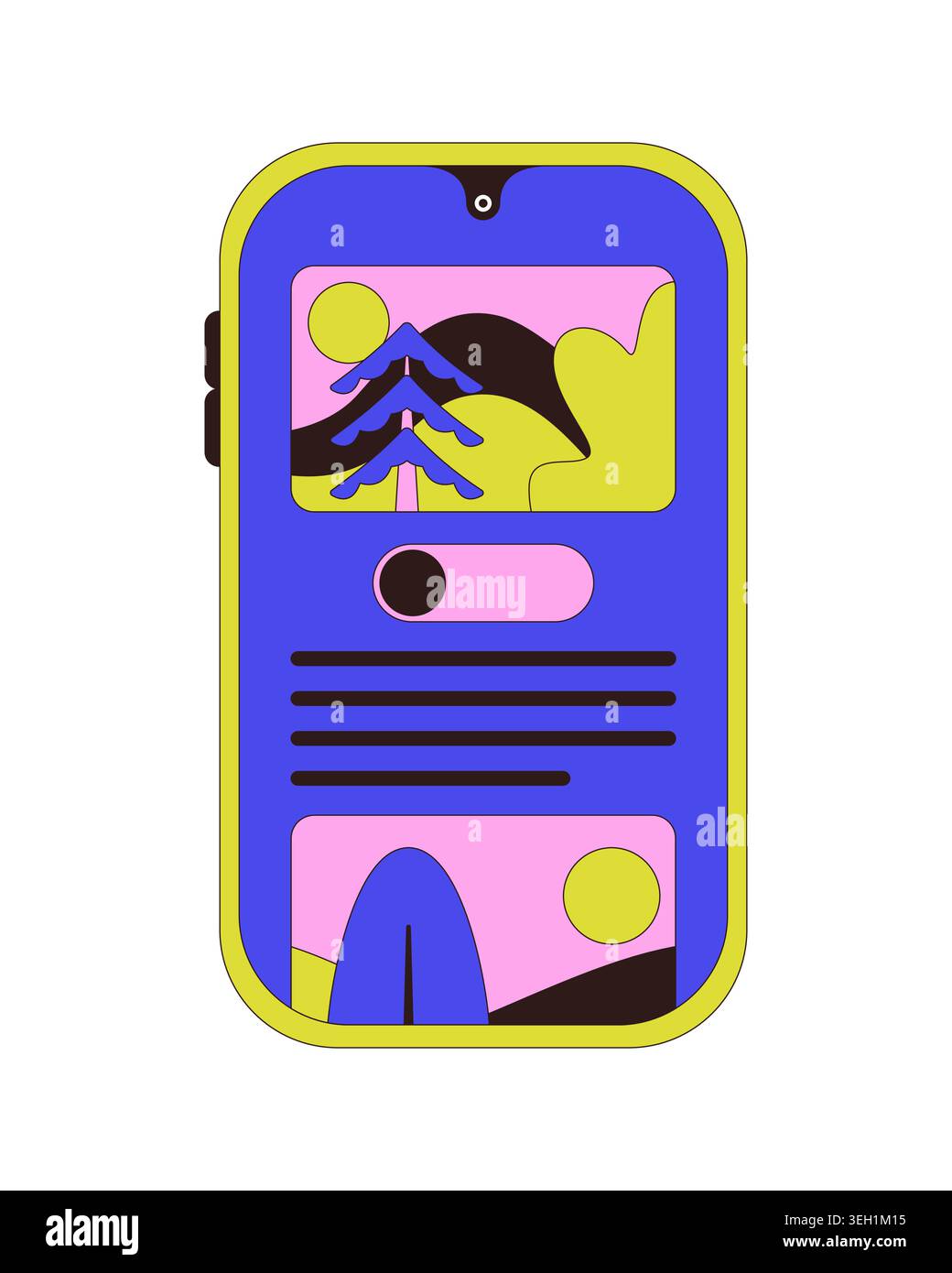 Mobile blog post interface with toggle switch 2D cartoon object Stock Vector