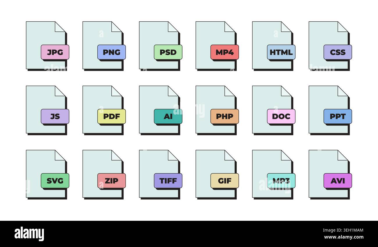 File format document neubrutalism UI overlay element set Stock Vector