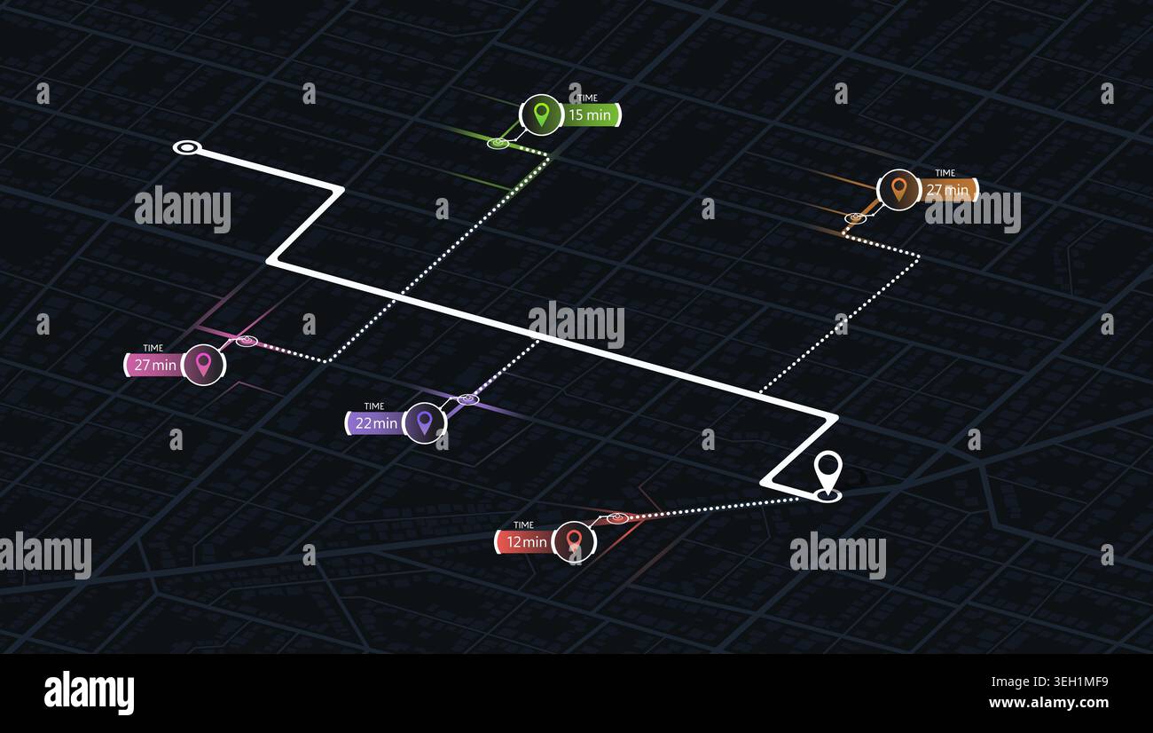 Detailed city street map with various points of interest. GPS tracking ...