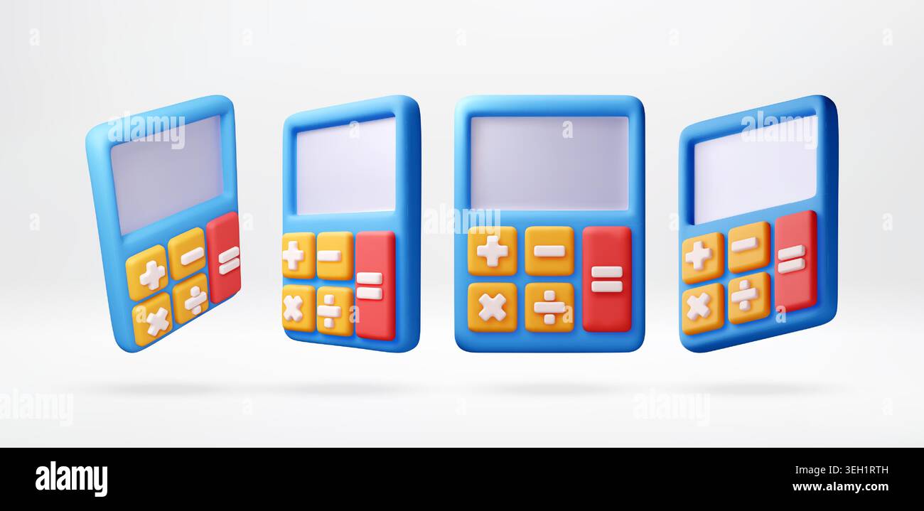 3D Set of blue plastic calculators. Stock Vector