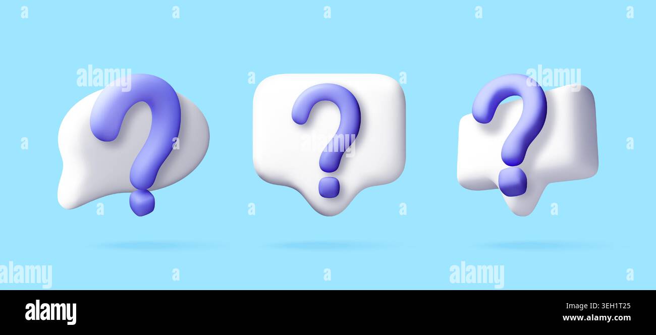 3D question mark icons inside white speech bubbles Stock Vector