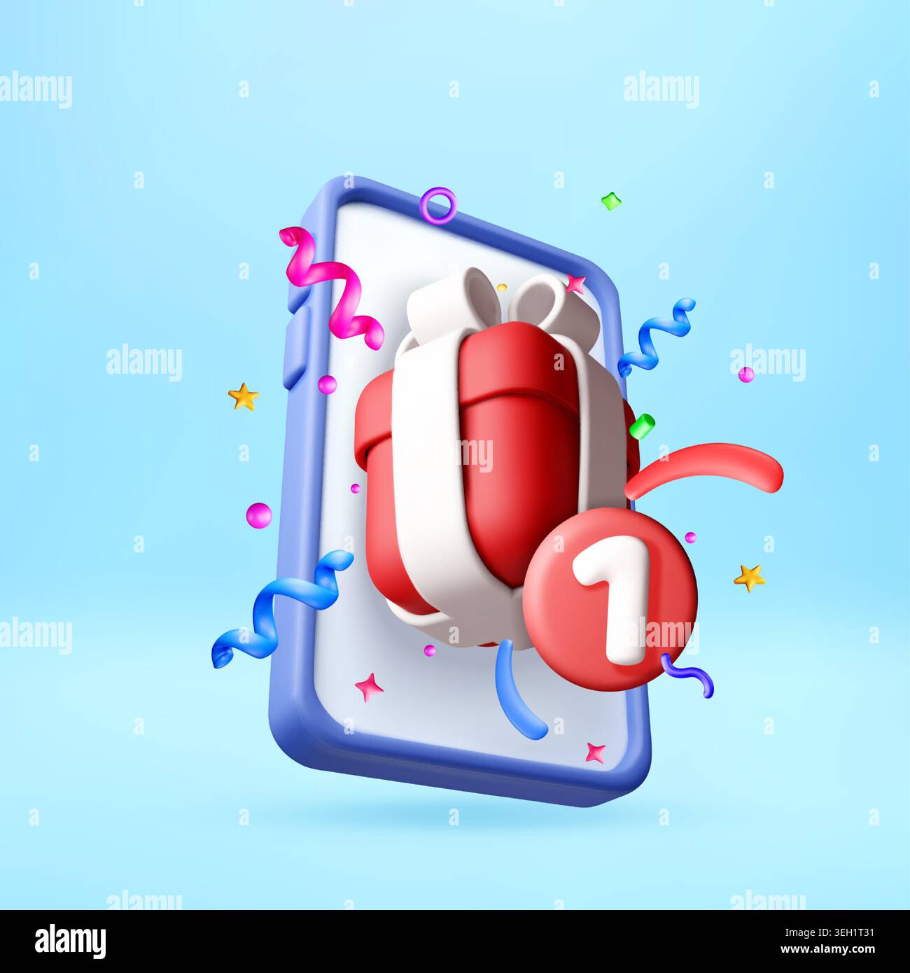 3D phone with gift box and notification number Stock Vector