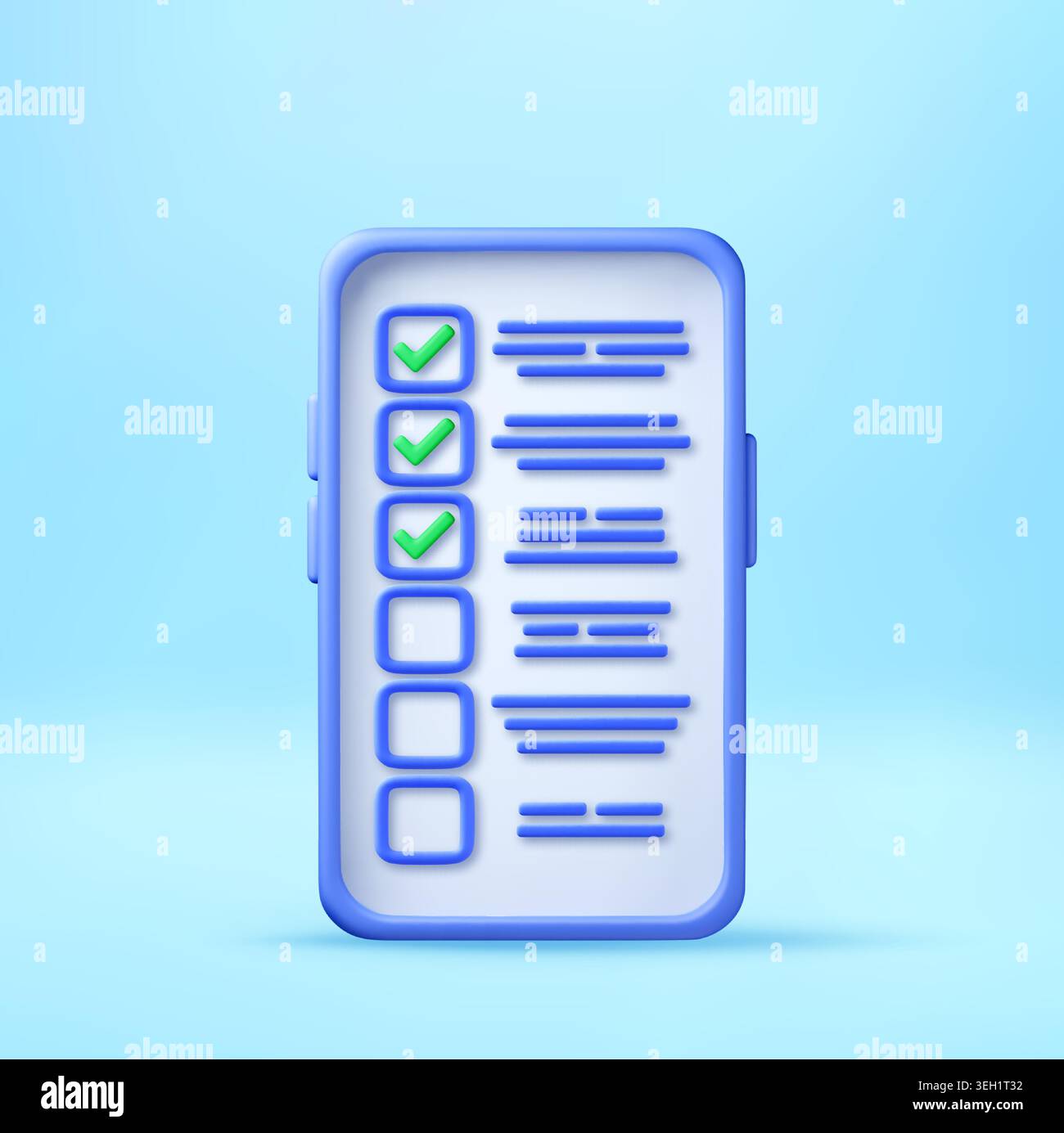 3D Smartphone with checklist on screen. Stock Vector