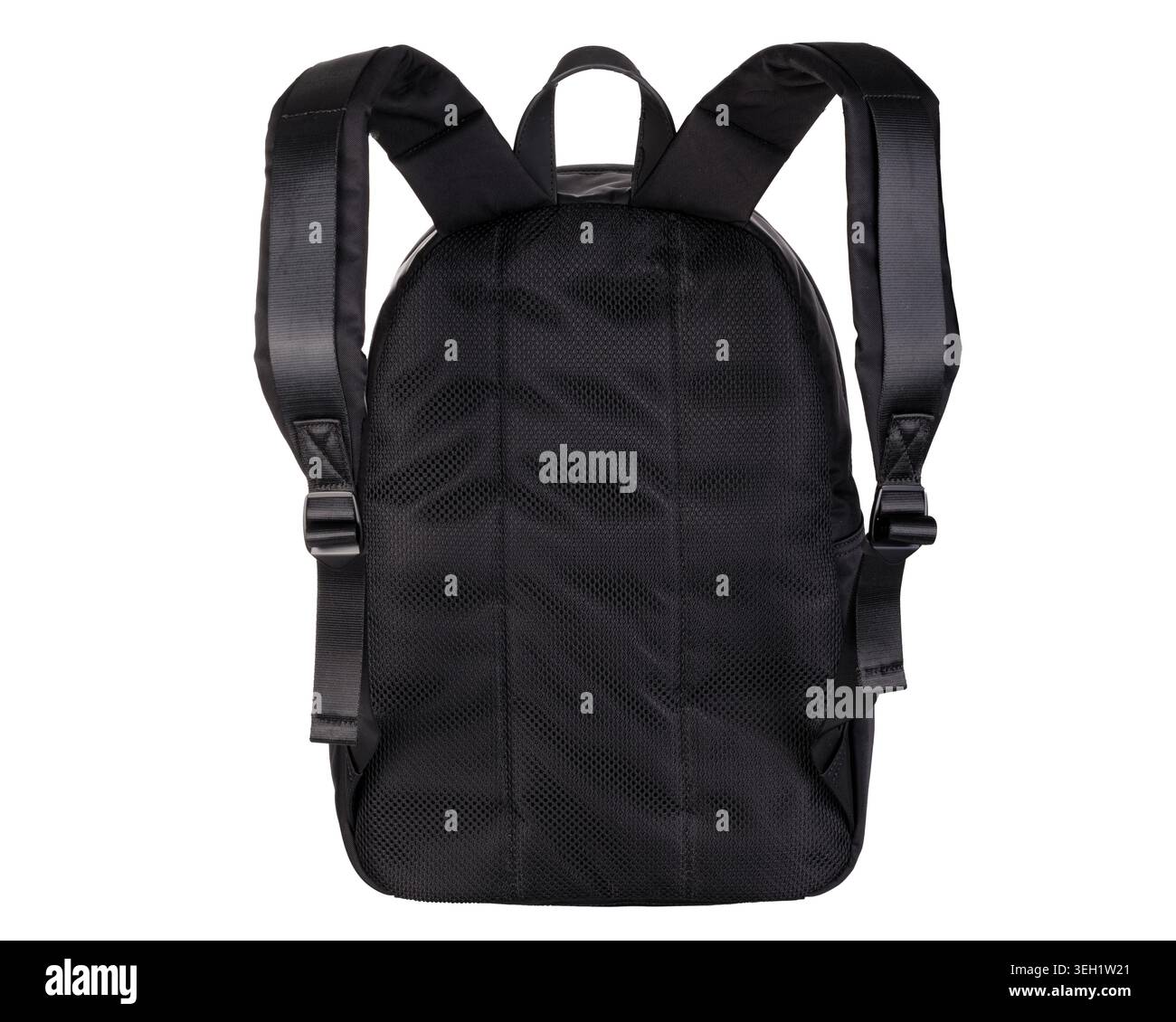 Black Backpack Back View Isolated On White Stock Photo