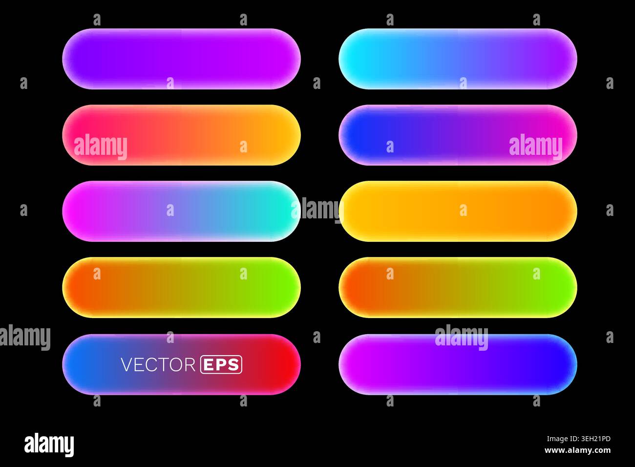 Vibrant gradient rounded buttons with neon glow effect. Modern colorful UI elements for web design. Vector illustration Stock Vector