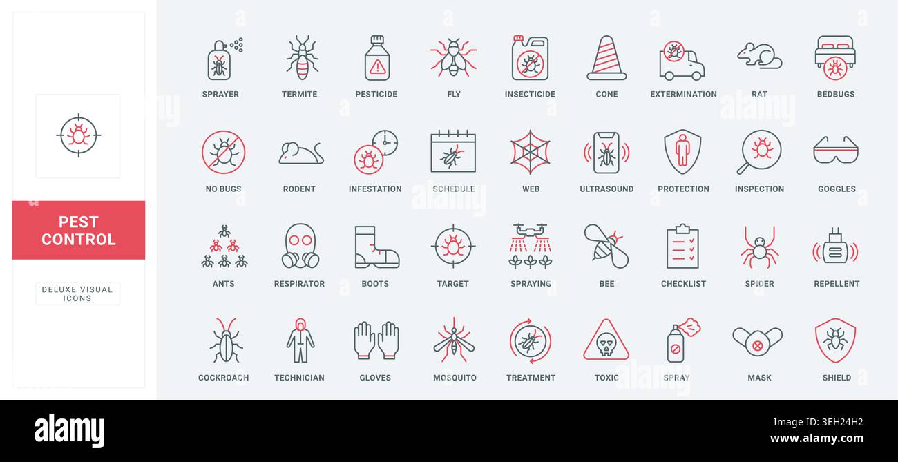 Pest control service symbols showing extermination, insects, rodents ...