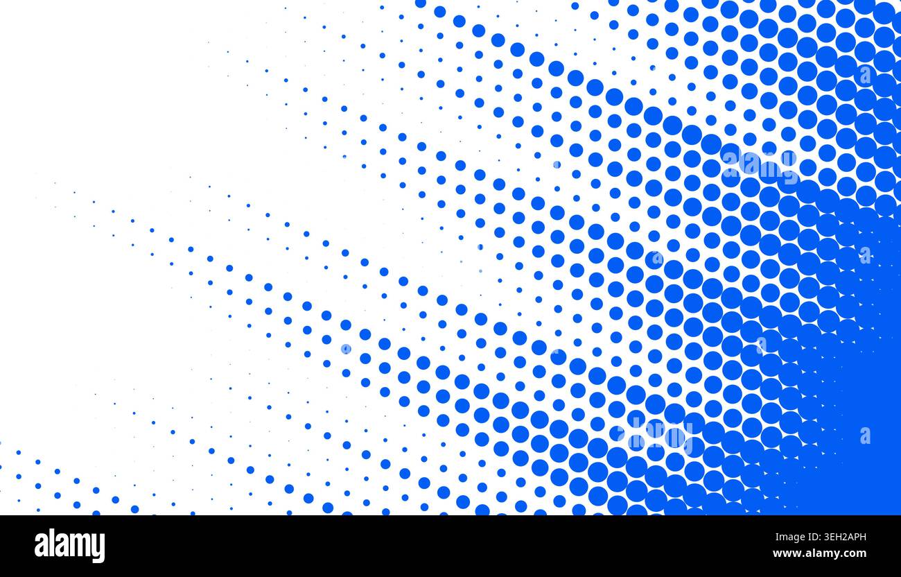 Abstract blue dot halftone pattern radiating as comic rays over white background Stock Vector