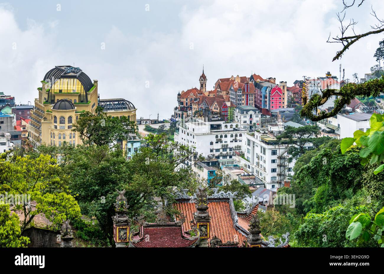 Overview of a small mountain town Tam Dao, Vietnam. Stock Photo