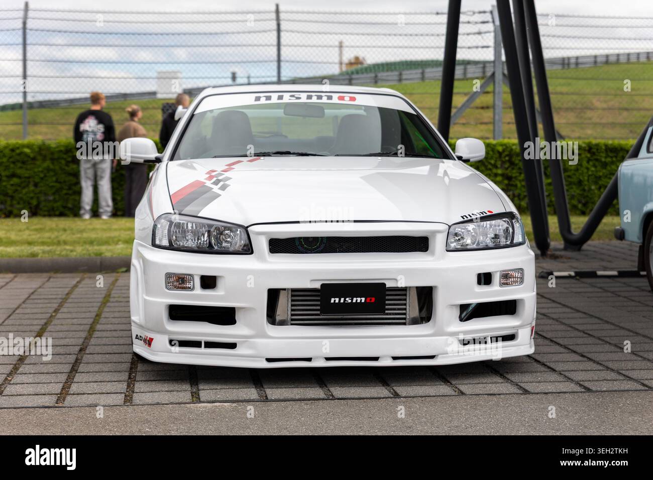Leipzig, Germany - 9 May, 2026. Front view white Nissan GT-R R34 Nismo ...