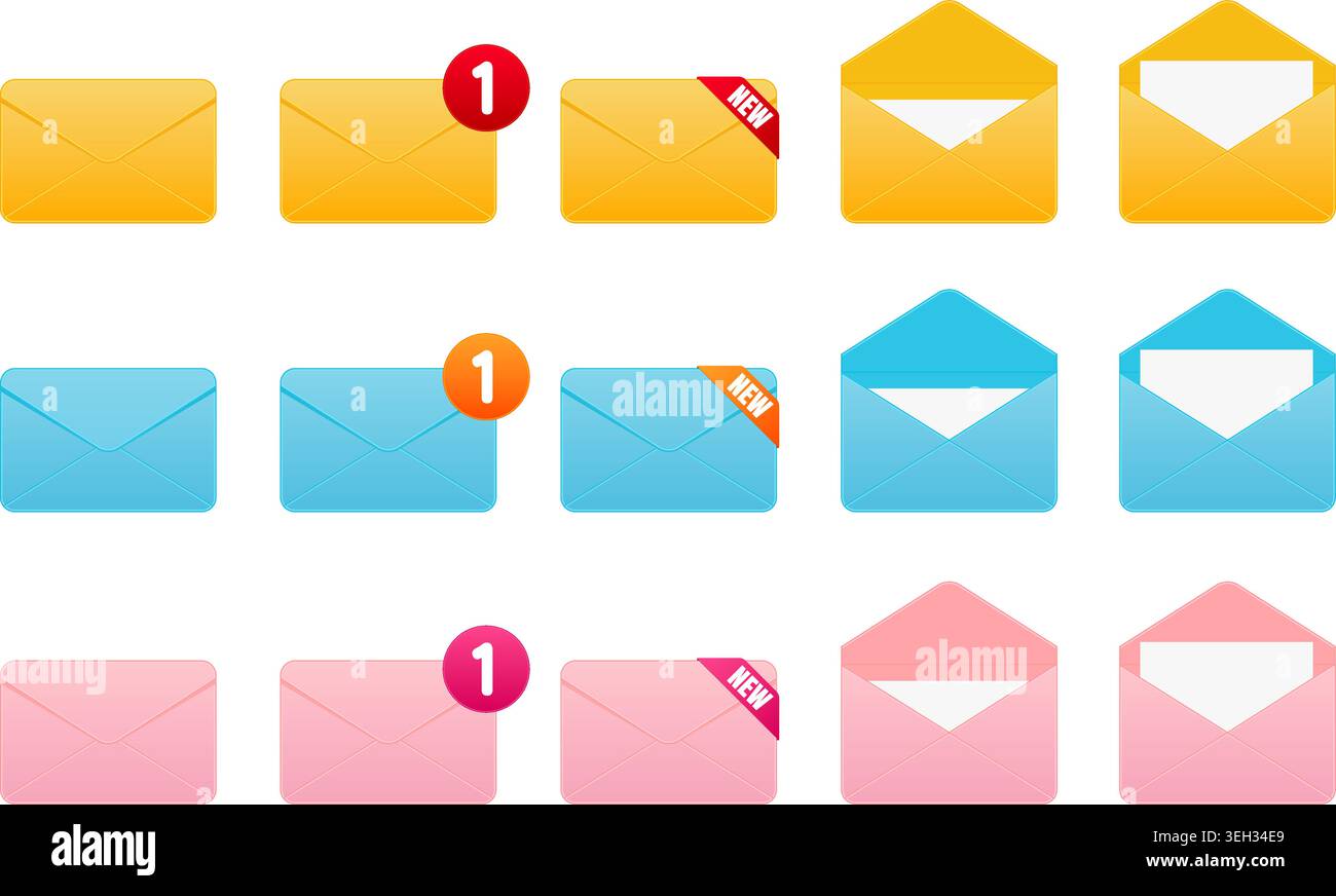 Colorful Mail Envelope Icon Set Vector Illustration Stock Vector