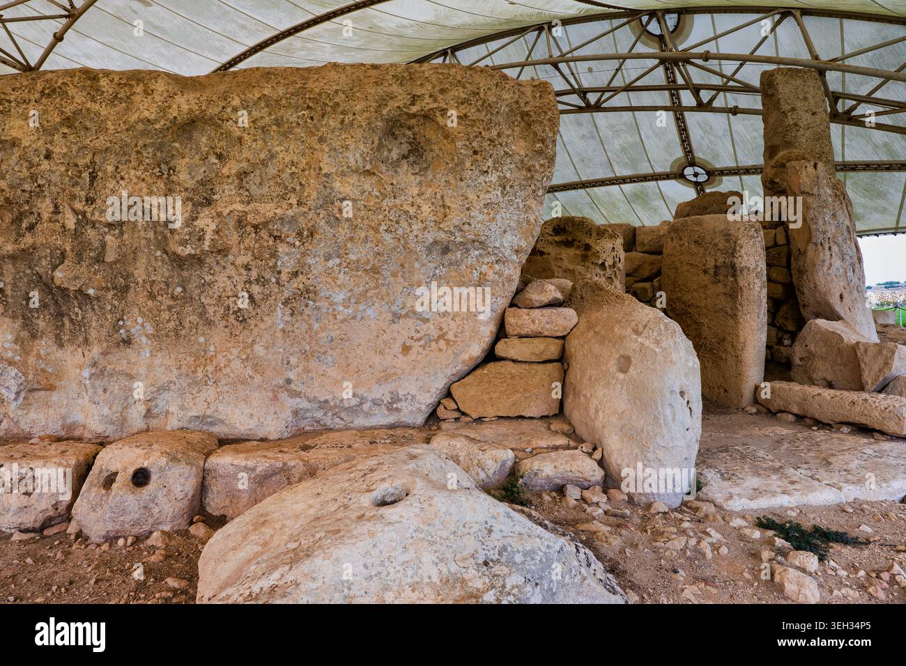 The Hagar Qim megalithic temple in Malta, prehistoric Ggantija phase between 3600 BC and 3200 BC. Stock Photo