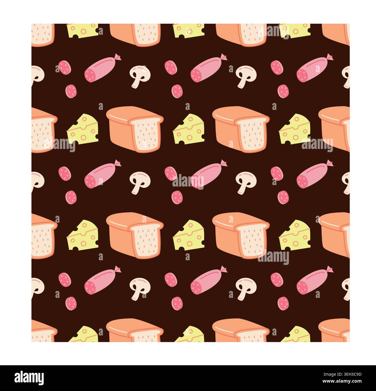 Sandwich Ingredients Seamless Pattern Vector Bread Cheese Background Stock Vector