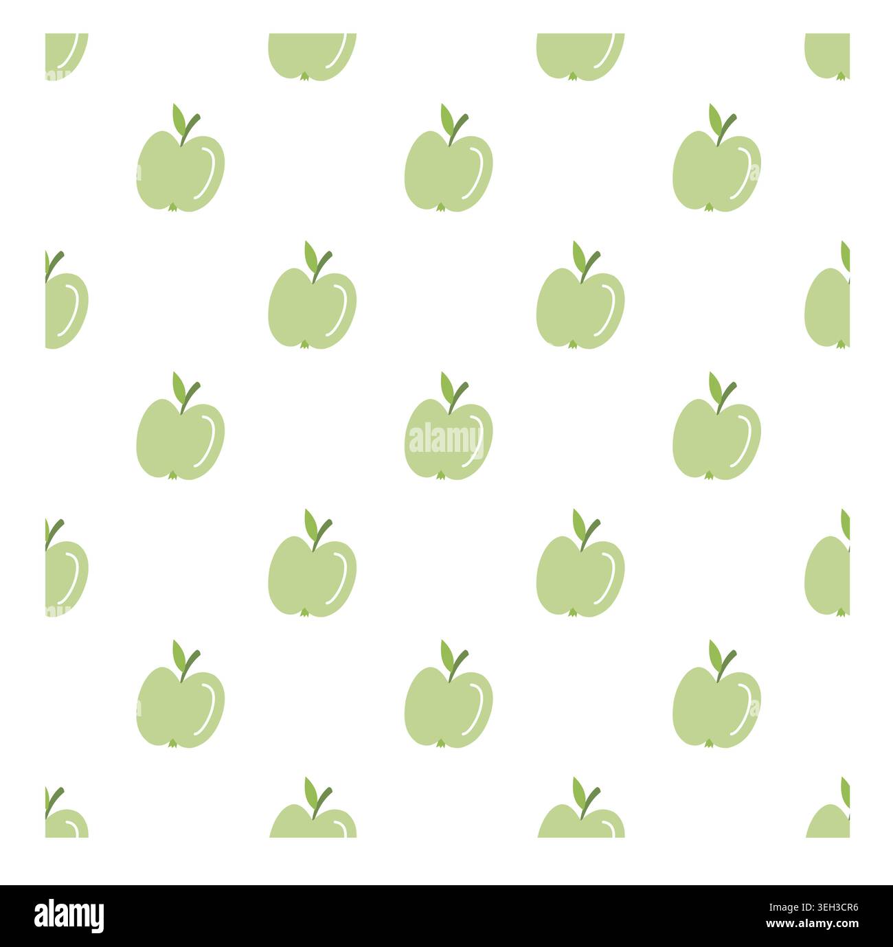 Cute Green Apple Seamless Pattern Vector Fruit Background Stock Vector