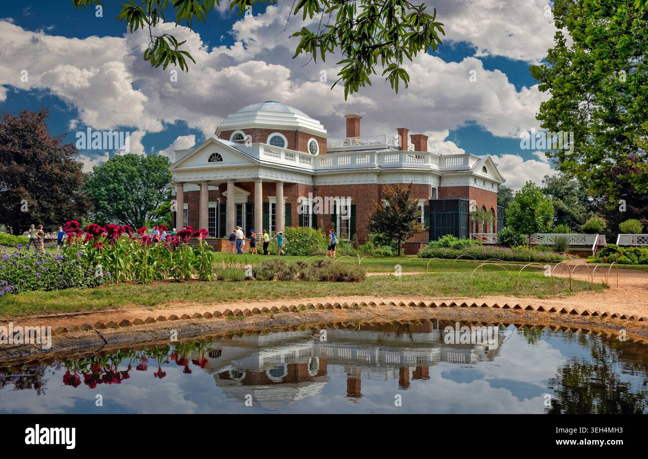Thomas Jefferson’s mountaintop estate, Monticello, stands as one of the most influential architectural and historical landmarks in the United States. Stock Photo