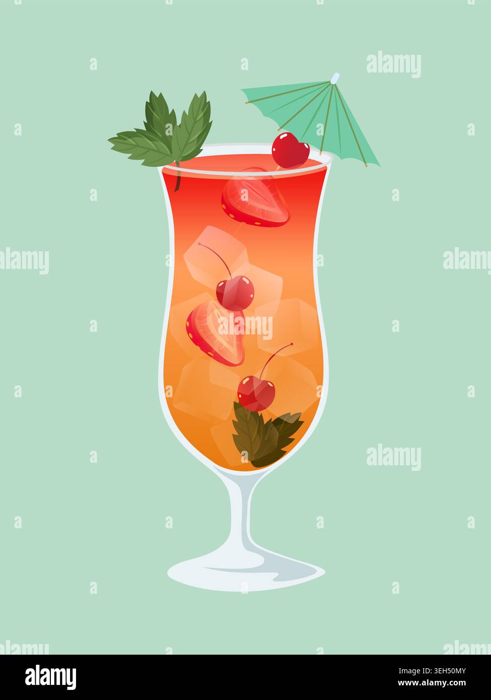 Tropical colorful Fruit Cocktail Illustration  Stock Vector