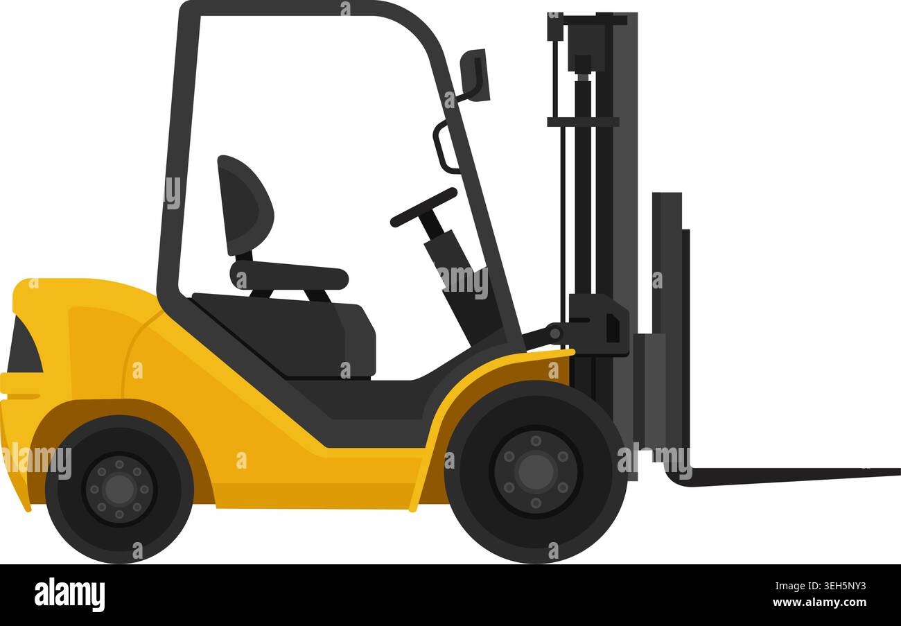 Forklift Isolated in side view icon - warehouse stack loader. Flat cartoon vector illustration. Stock Vector
