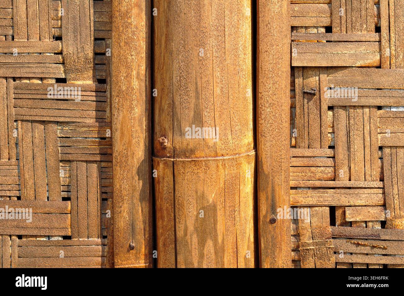 Rustic Bamboo Wall Texture Background Stock Photo