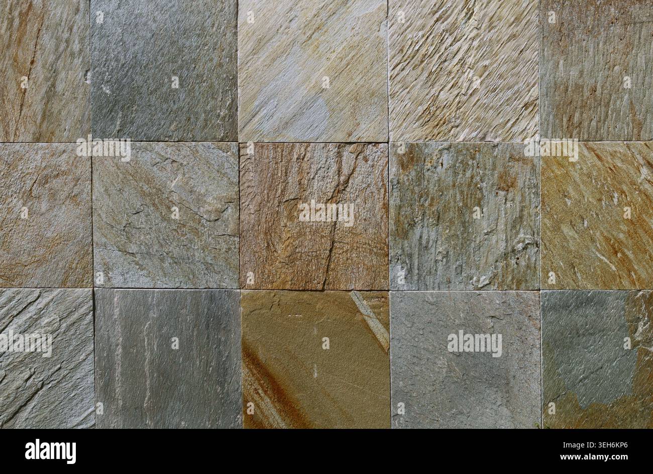 Multicolored square slate tiles. Close up, background and texture.Full frame Stock Photo