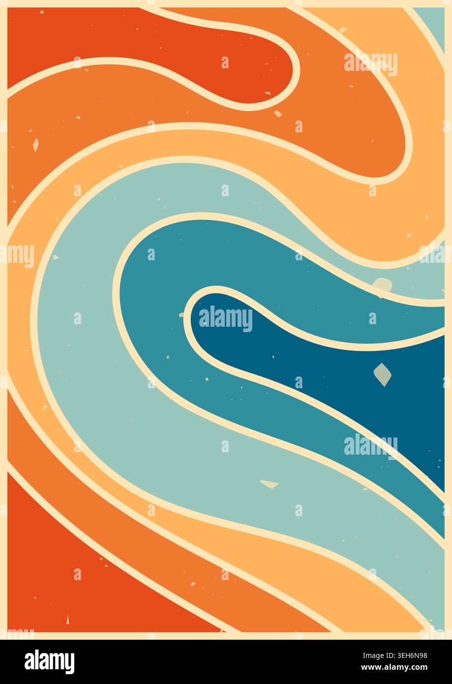 Warm and blue tones groovy poster. Stock Vector