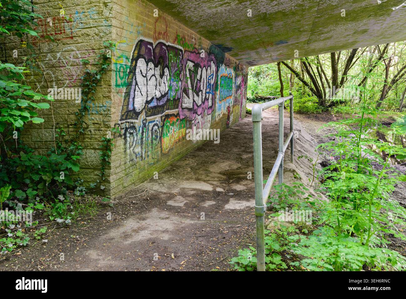 Fordingbridge, Hampshire, England, UK, 23rd May 2026. Underpass under the A338 and alongside to River Avon. The location has been identified as the scene of a teenage rape case in 2024. The light sentencing of the offenders in May 2026 caused controversy and the attention of former Home Office minister Jess Philips and will be reviewed by the Attorny General under the Unduly Lenient Sentence appeal review scheme. Stock Photo