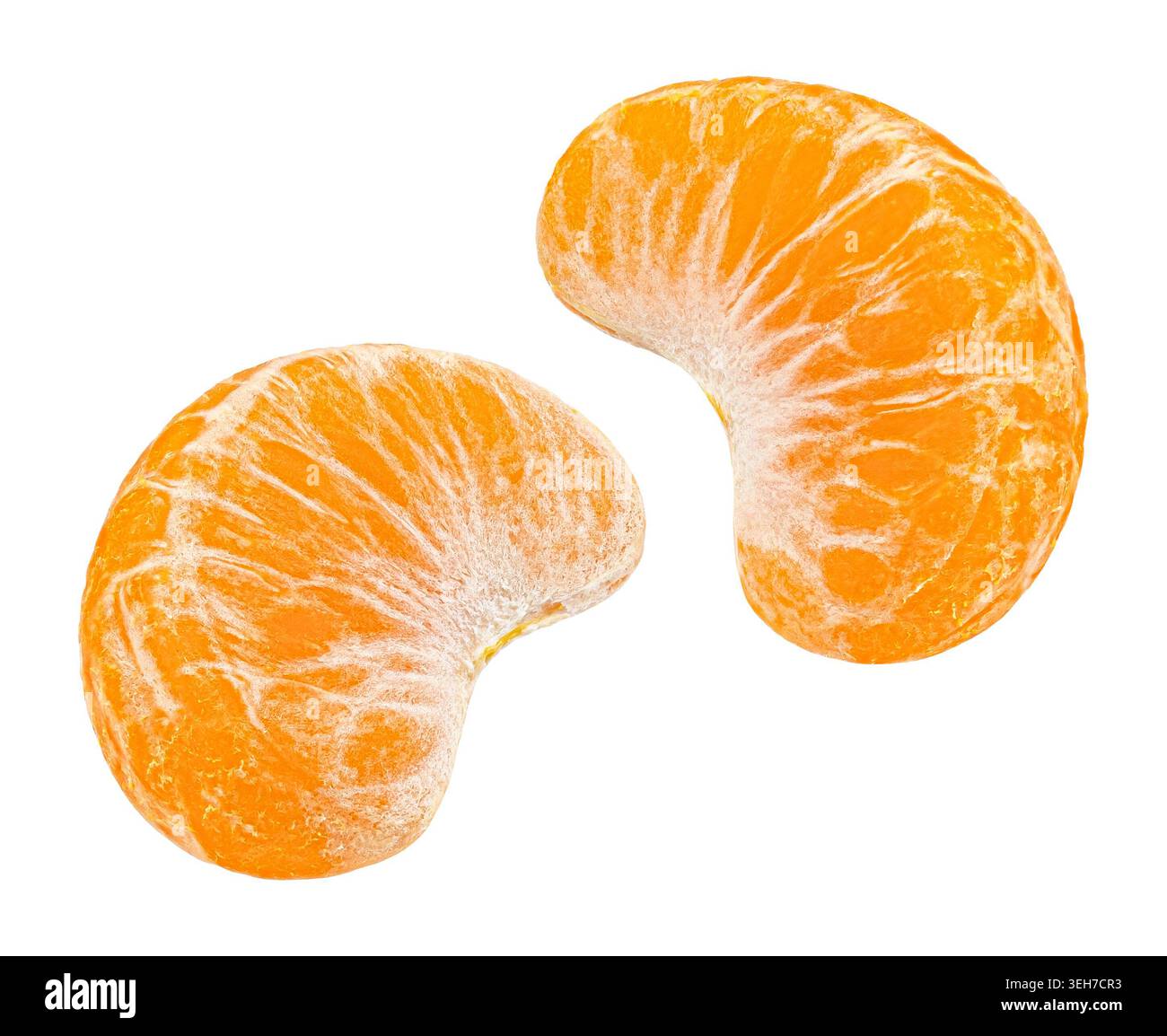 Peeled mandarin pieces isolated on white background Stock Photo