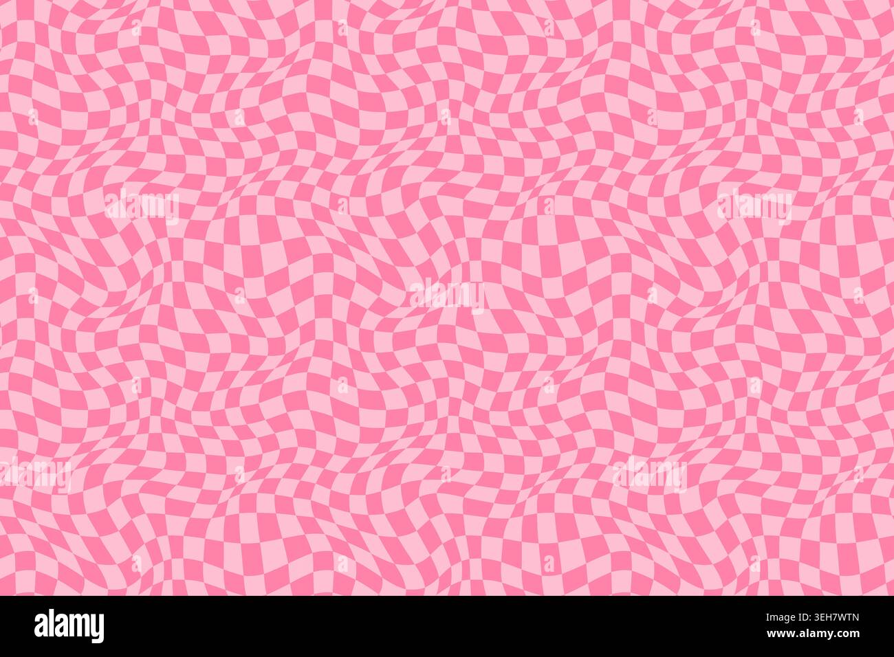 Cute pink warped, distorted check seamless vector pattern, groovy checkered background, optical illusion effect Stock Vector