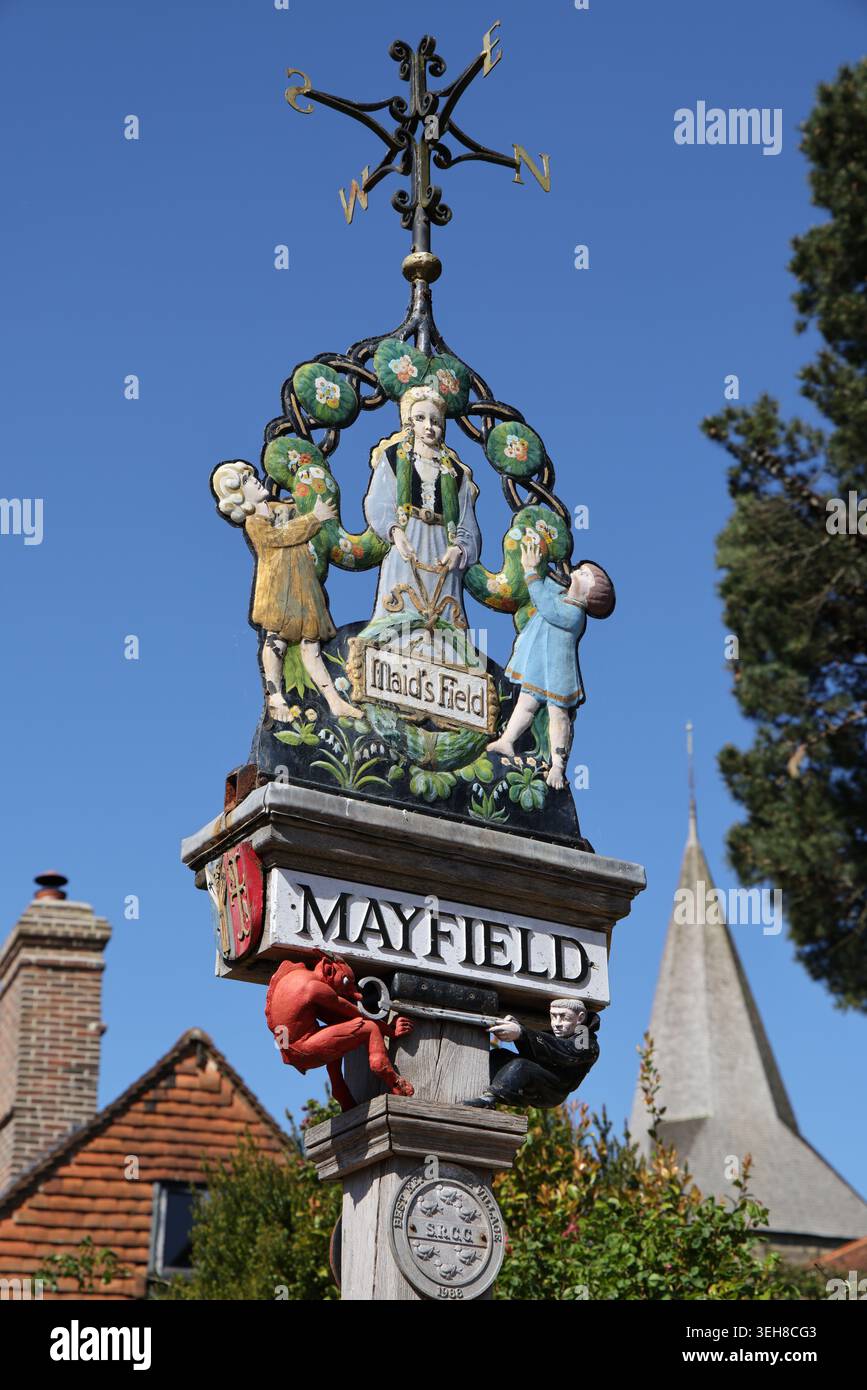 Mayfield village sign, Mayfield, East Sussex, England, United Kingdom, Europe Stock Photo
