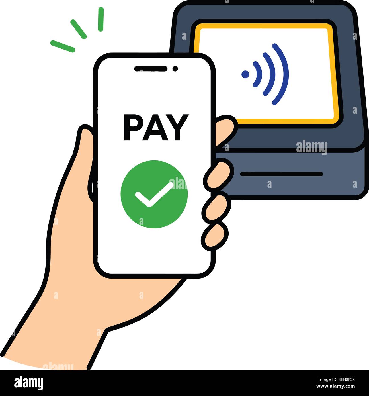 Vector Illustration of Hand Holding Smartphone for Contactless NFC Mobile Payment Stock Vector