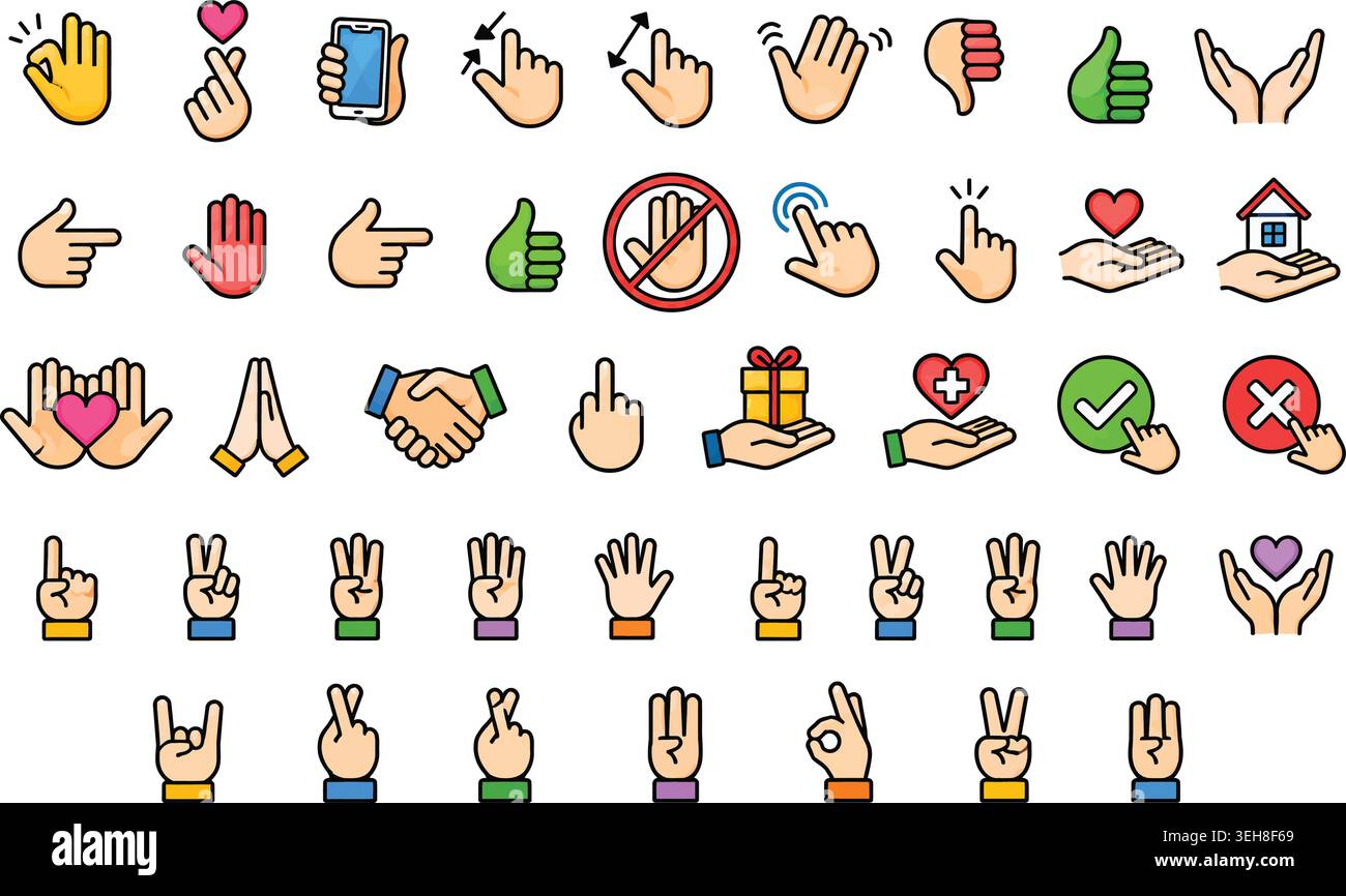 Hand Gestures and UI Communication Vector Icon Set Stock Vector