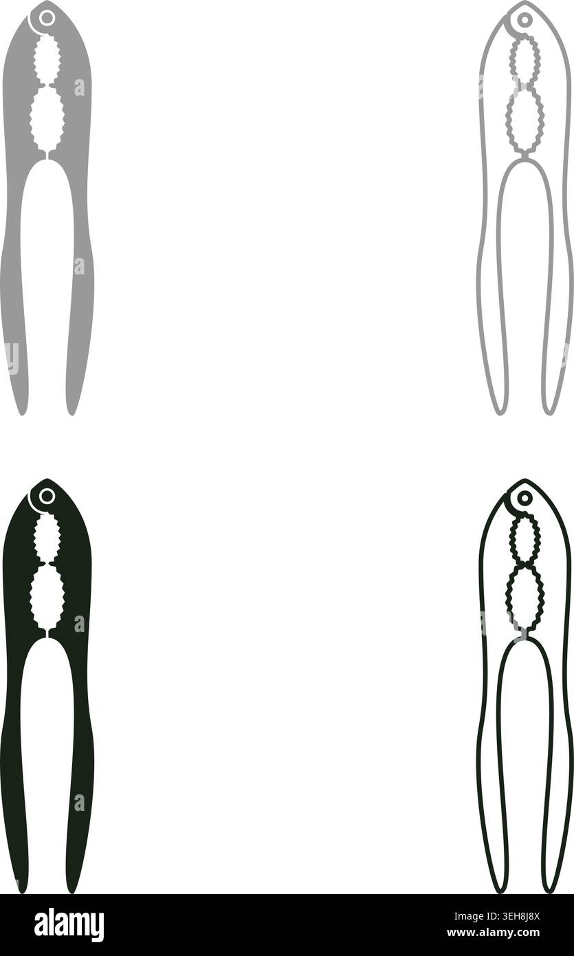 Nut cracker nutcracker set icon grey black color vector illustration image simple solid fill outline contour line thin flat style Stock Vector