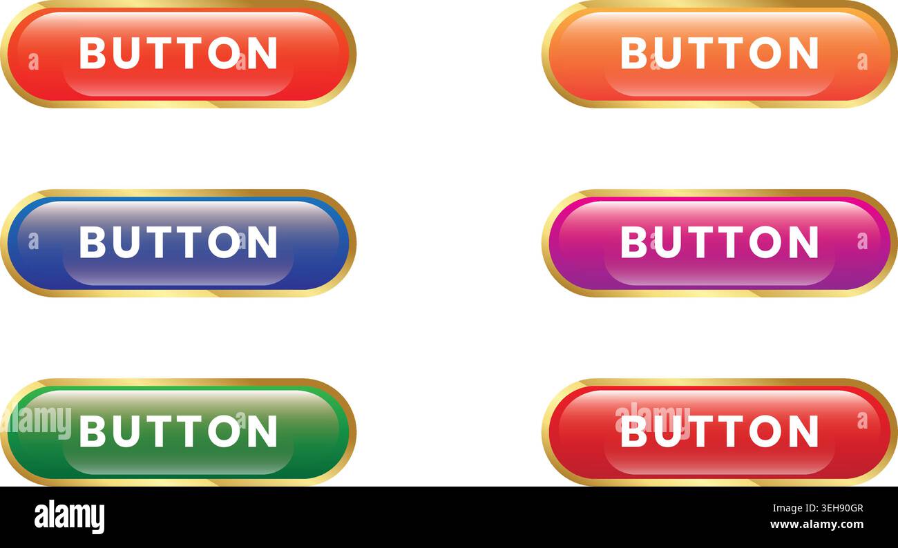 Colorful Glossy Web Button Collection Set with Rounded UI Interface Elements for Modern Digital Design Stock Vector