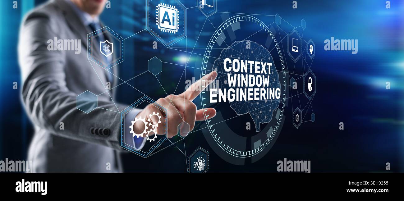 Context Window Engineering Artificial Intelligence Optimization for Large Language Model Processing and Prompt Systems. Stock Photo