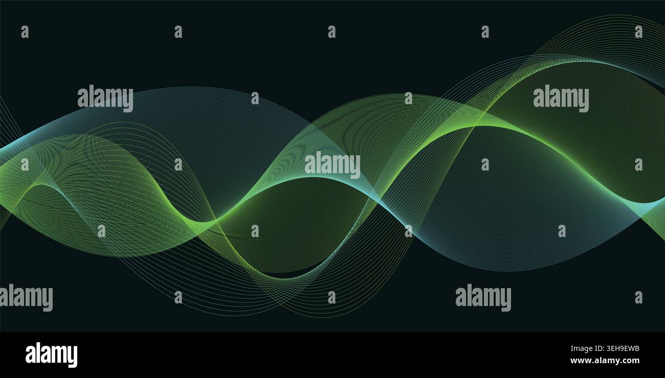 Green Neon Flowing Wave Abstract Background for Modern Technology Presentation Design Stock Vector