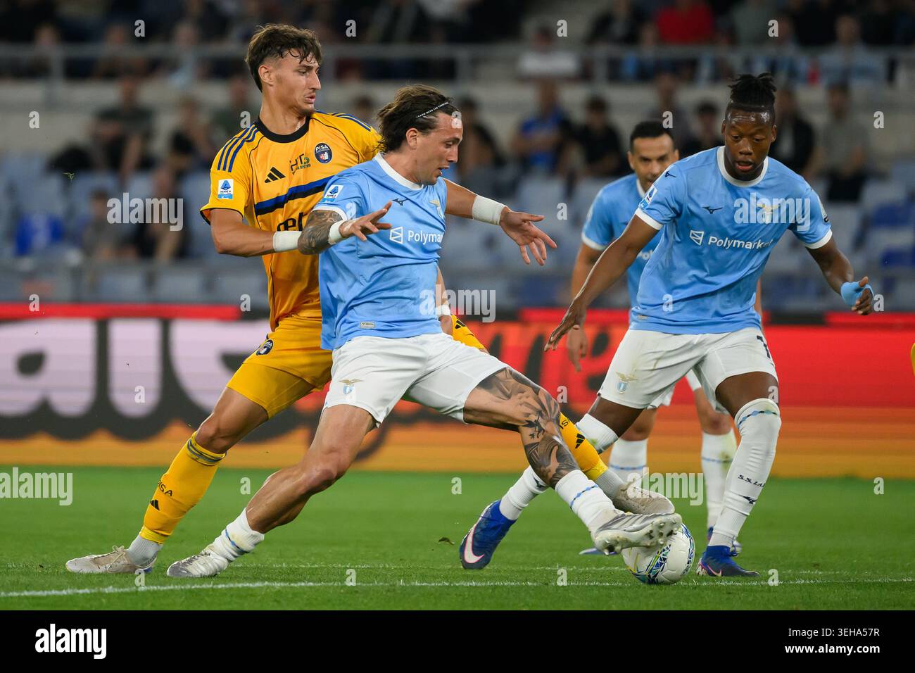 Rome, Italy. 23rd May, 2026. Rosen Bozhinov of Pisa Sporting Club 1909 and Luca Pellegrini of SS Lazio during the Serie A 2025/2026 football match between SS Lazio and Pisa SC 1909 at Stadio Olimpico in Rome (Italy), May 23, 2026. Credit: Insidefoto/Alamy Live News Stock Photo