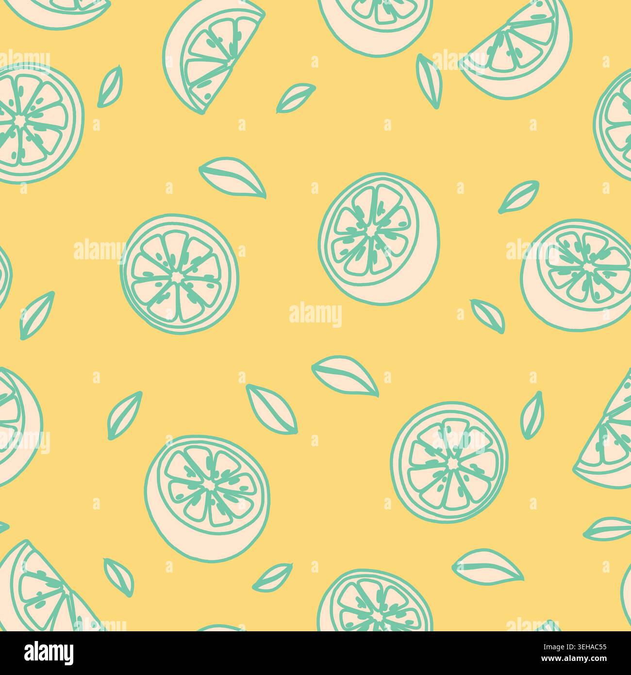 Citrus Outline Seamless Pattern Yellow Summer Stock Vector