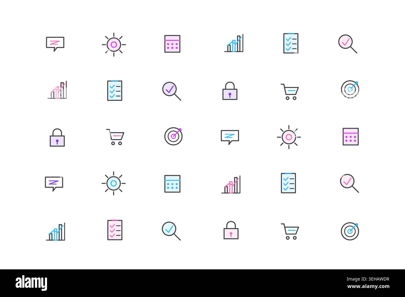 Editable icon pack featuring minimal line pictograms with consistent stroke styling Stock Vector