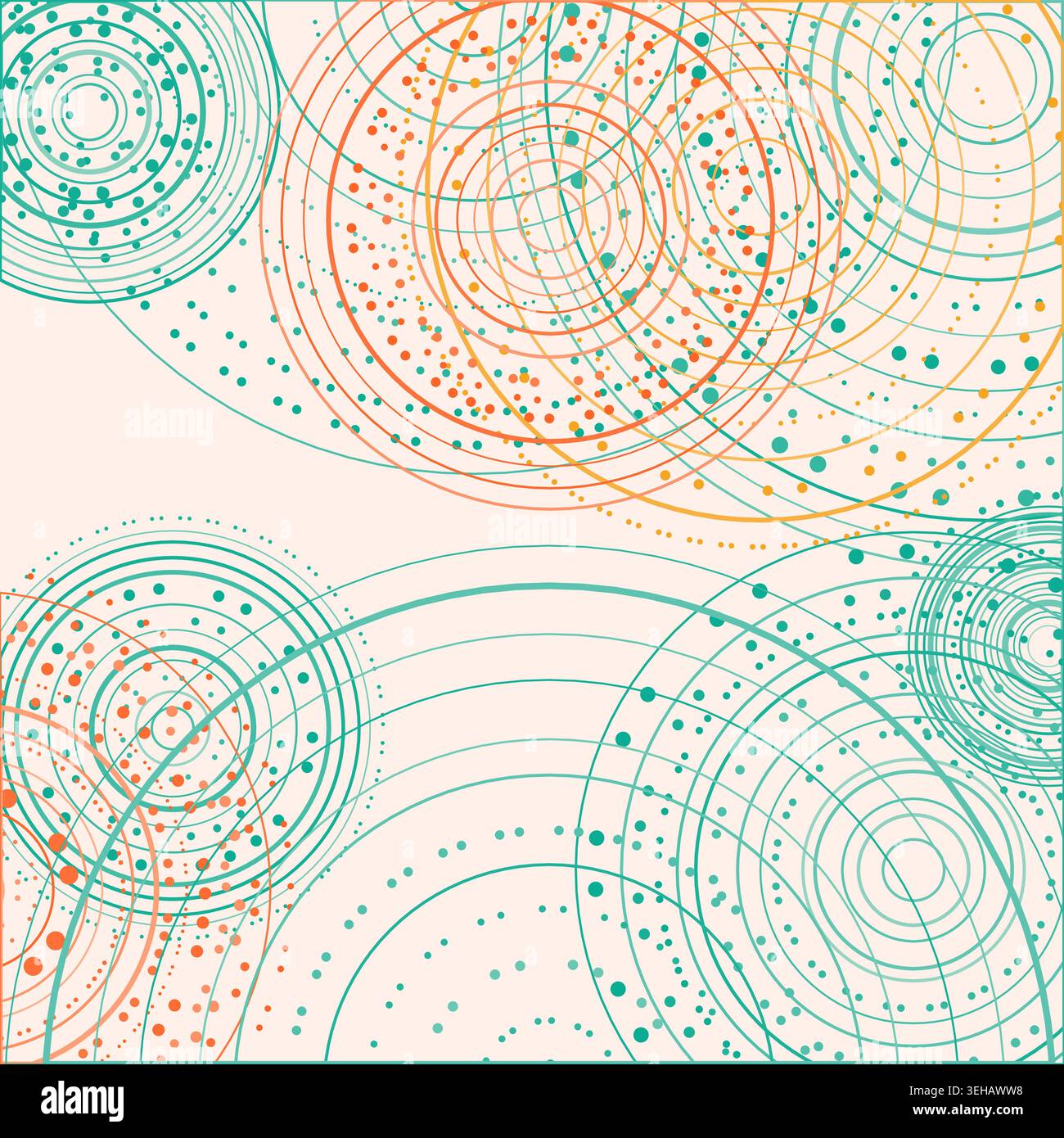 Abstract background made from overlapping concentric circle groups with subtle flattened transparency colors Stock Vector