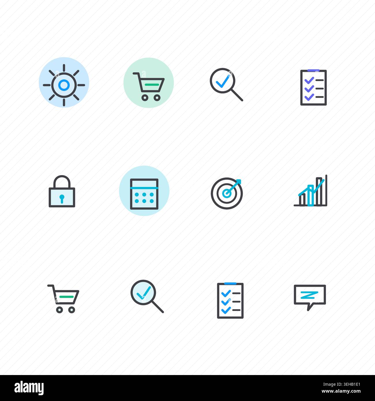 Editable icon pack featuring minimal line pictograms with consistent stroke styling Stock Vector
