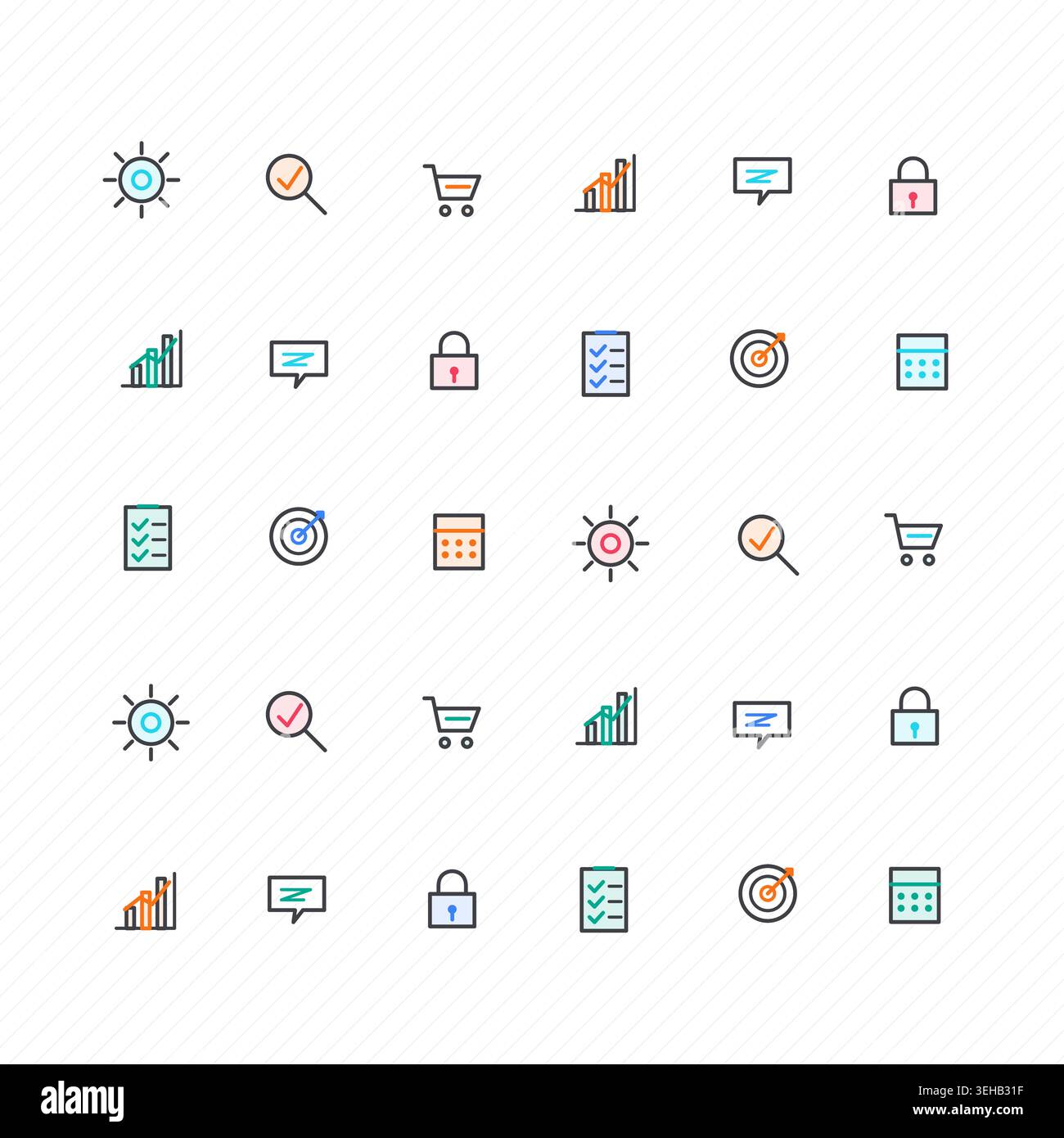 Editable icon pack featuring minimal line pictograms with consistent stroke styling Stock Vector
