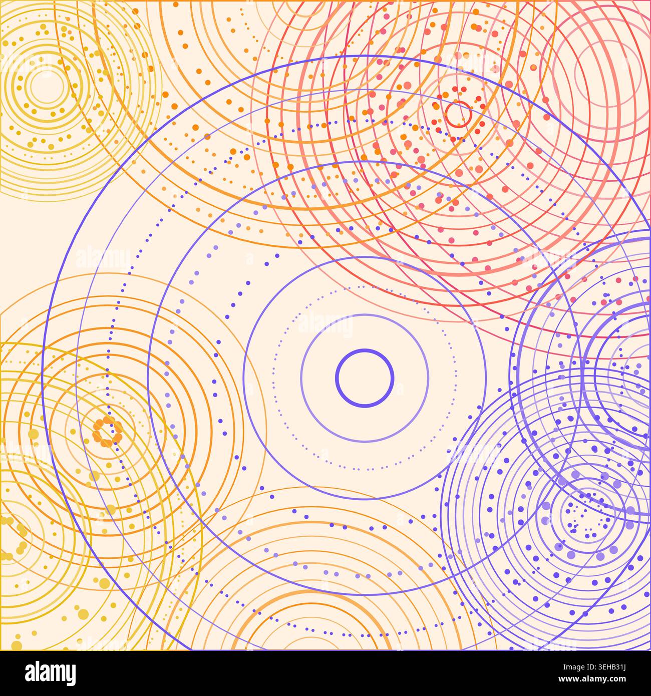 Abstract background made from overlapping concentric circle groups with subtle flattened transparency colors Stock Vector