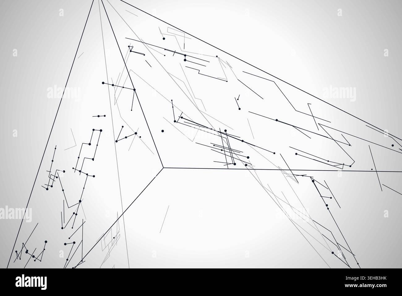 Abstract futuristic pyramid structure rendered as a clean geometric network background Stock Vector