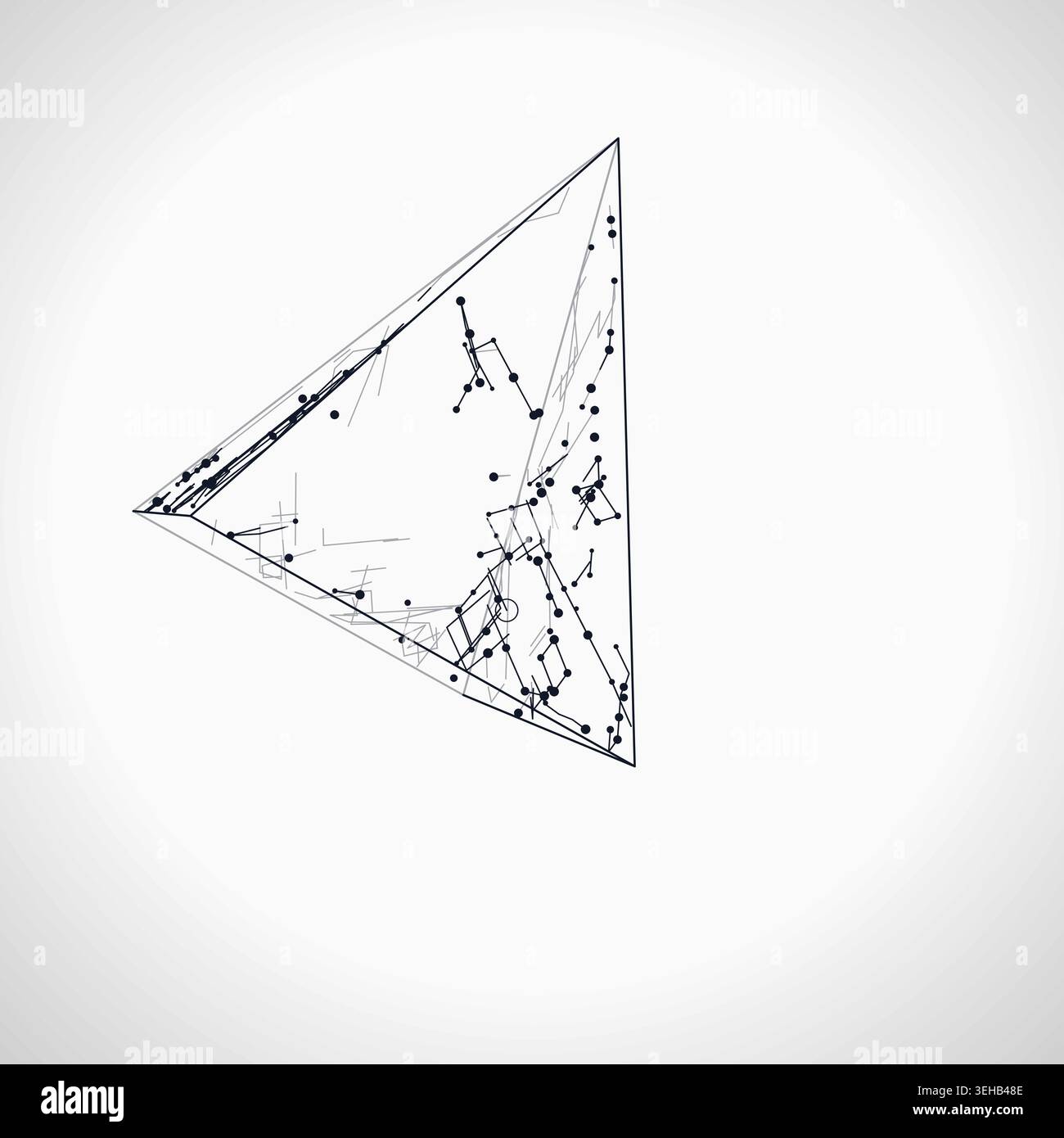 Modern technology-inspired 3D wire pyramid with layered lines and connection points Stock Vector