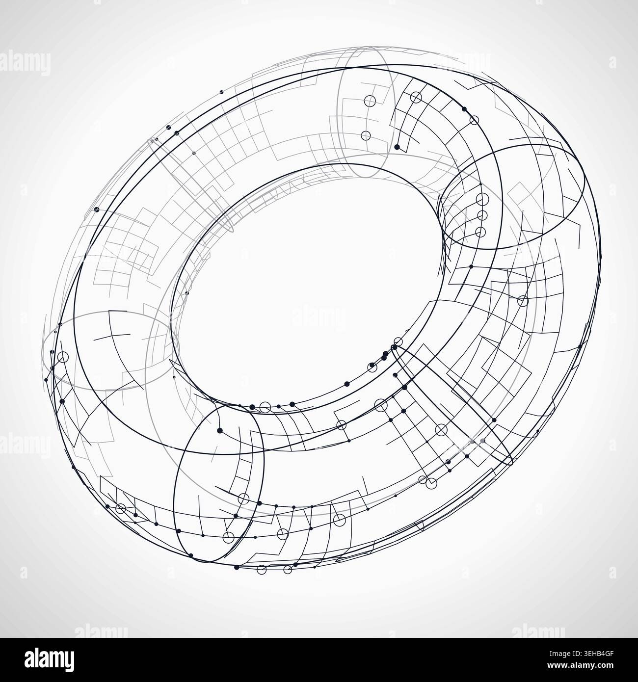 Abstract futuristic torus structure rendered as a clean geometric network background Stock Vector