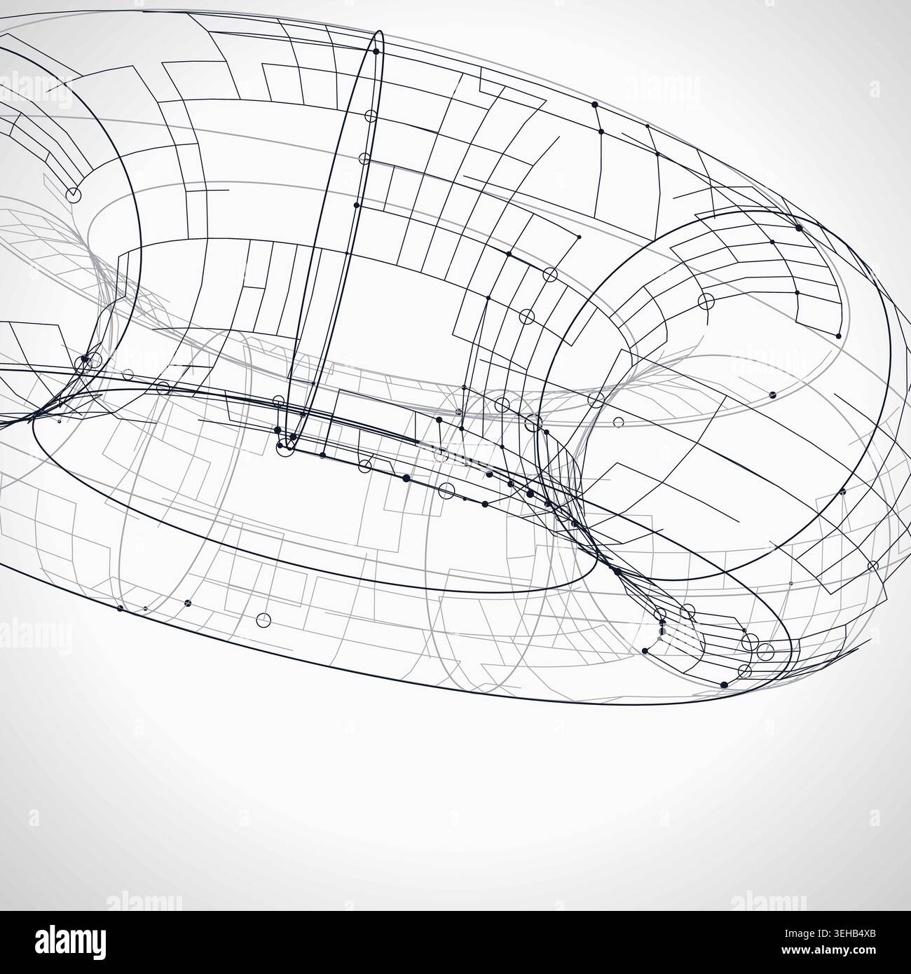 Modern technology-inspired 3D wire torus with layered lines and connection points Stock Vector