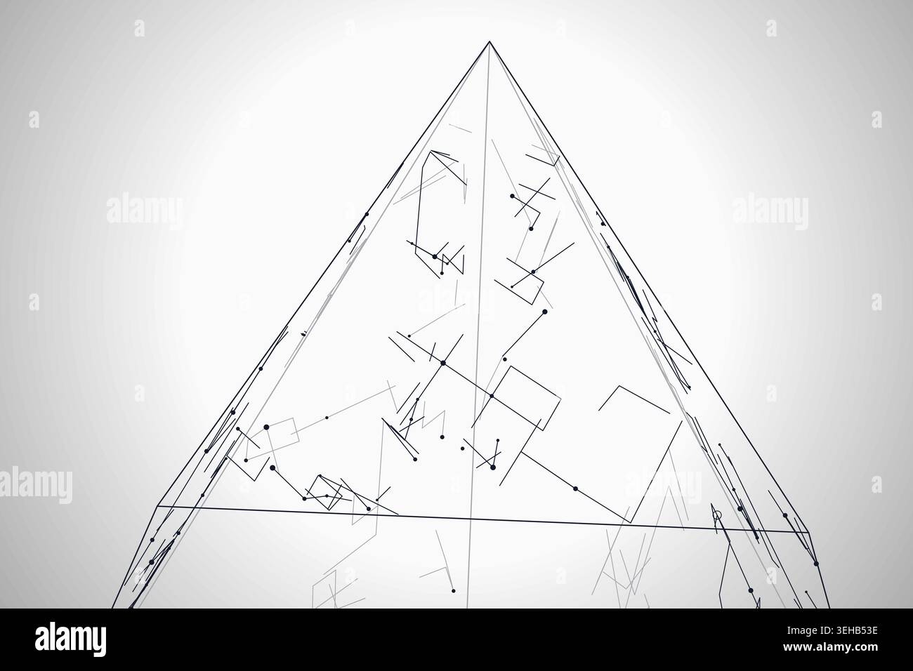Abstract futuristic pyramid structure rendered as a clean geometric network background Stock Vector