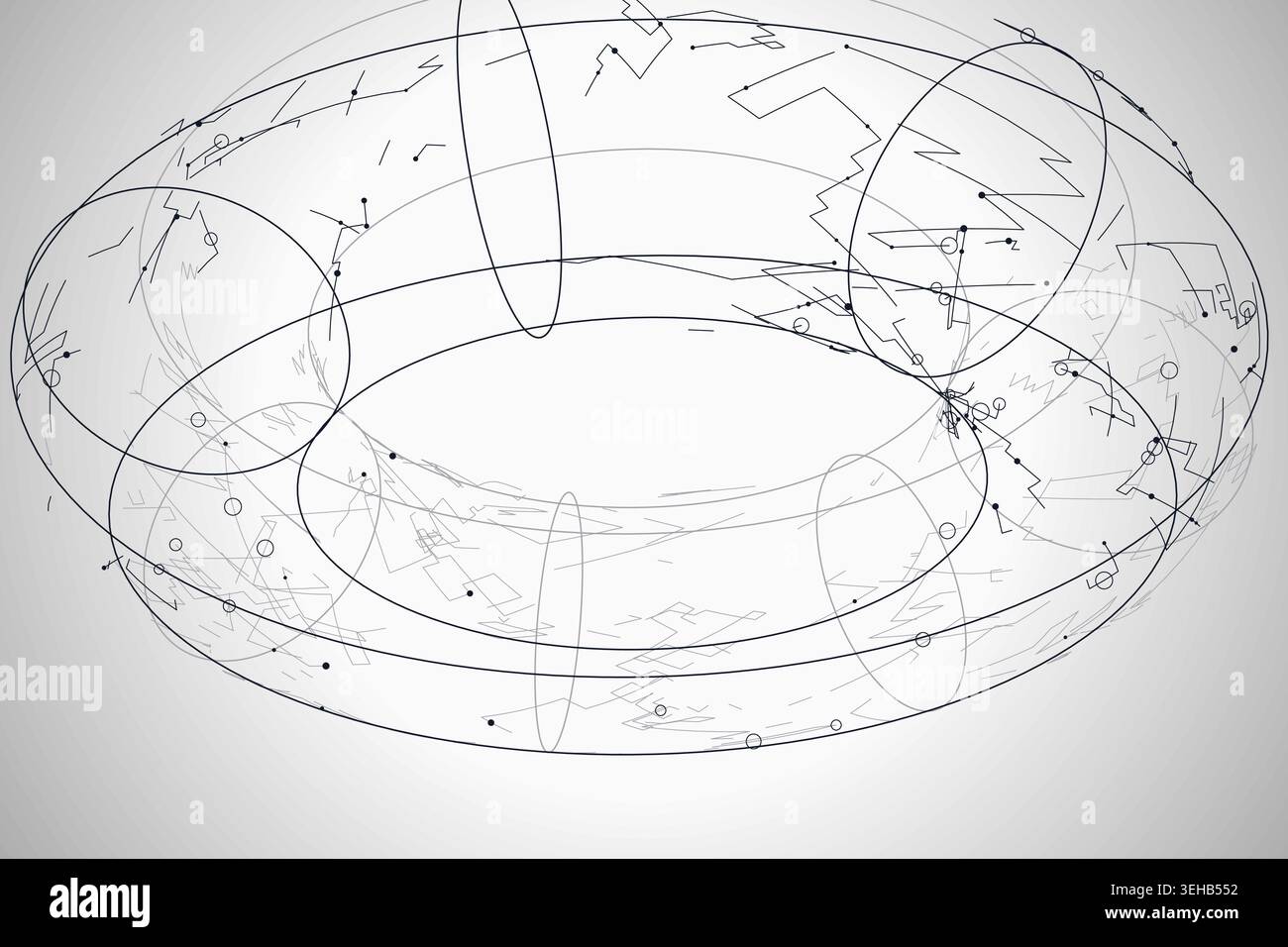 Abstract futuristic torus structure rendered as a clean geometric network background Stock Vector