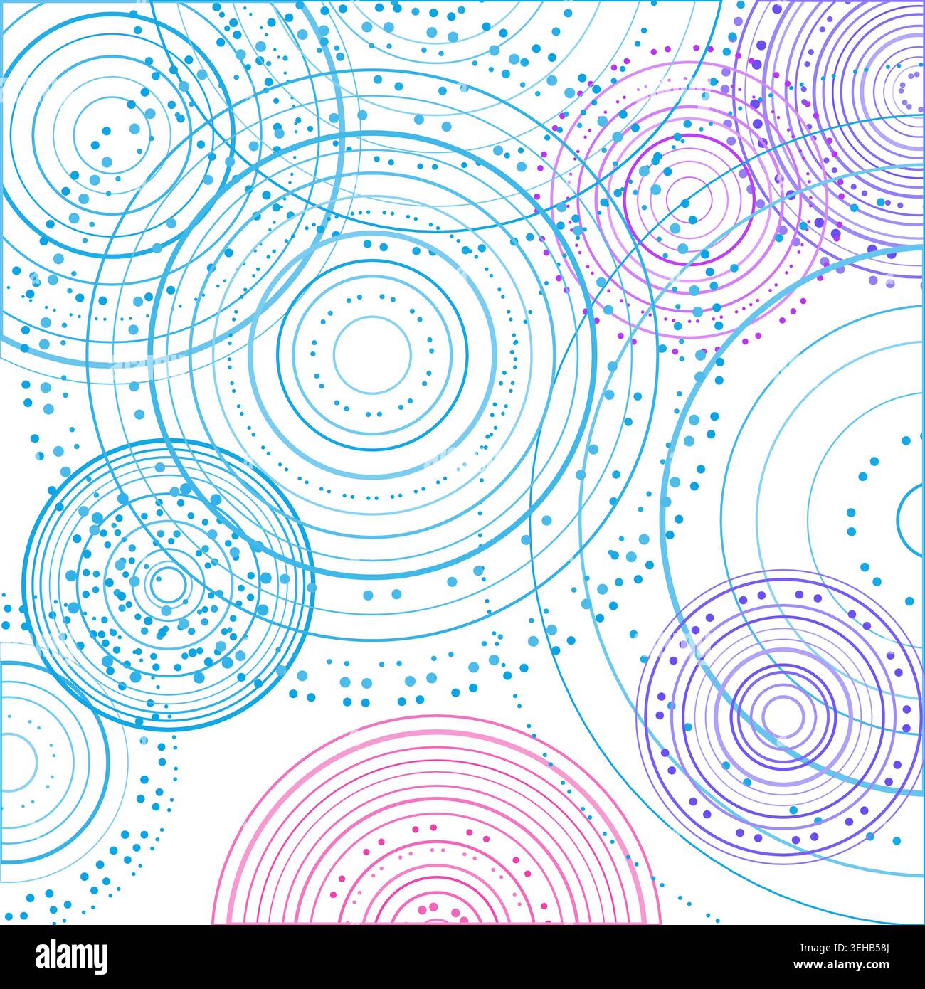 Abstract background made from overlapping concentric circle groups with subtle flattened transparency colors Stock Vector