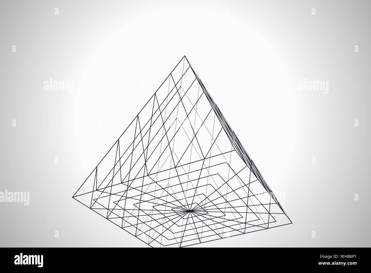 Modern technology-inspired 3D wire pyramid with layered lines and connection points Stock Vector